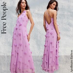 FREE PEOPLE BLOSSOM BLISS MAXI DRESS ONE SHOULDER IN LUPINE SIZE 8 NWT